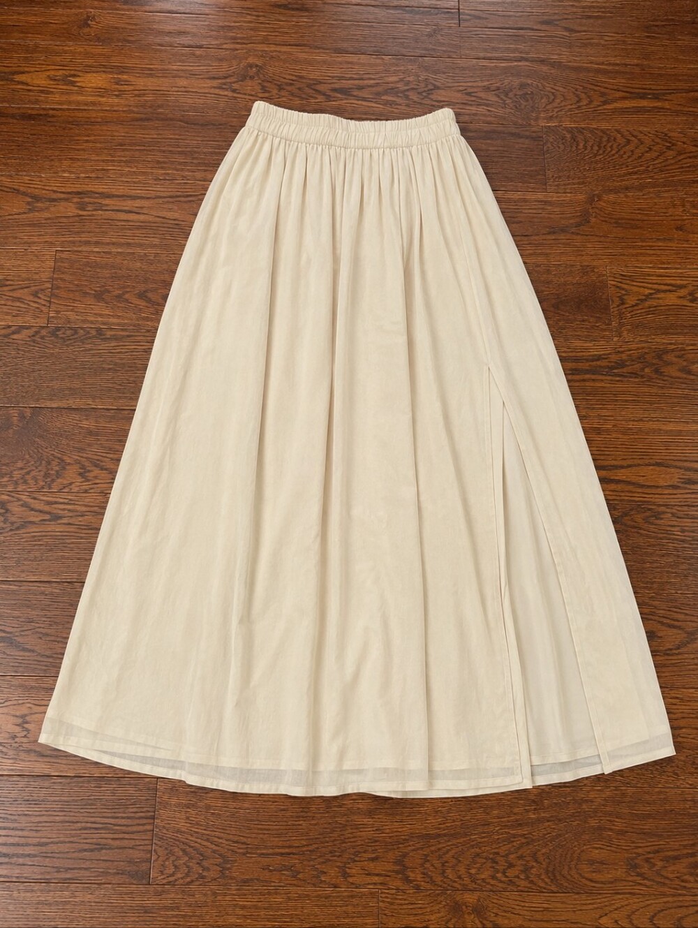 Macy's Petite Cream Maxi Skirt with Side Slit Pull-On Flowy Boho Skirt - Picture 3 of 3